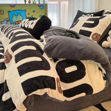 elvesmall  Winter Thickened Warm Flannel Queen Bedding Set Home Textile Cartoon Cute Duvet Cover Sheet Pillowcase 4pcs Luxury Bed Linen Set