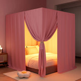 elvesmall Pink/Black king Four Corner Post Bed Canopy Bed Curtains Sheer Canopy for Adults Bedroom Decoration Lightproof Windproof Twin