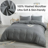 elvesmall Nordic Simplicity Bedding Set With Pompom Duvet Cover Queen Size Comforter Bedding Sets King High Quality Bed Linen