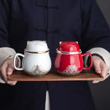 elvesmall  -   1pc Ceramic Portable Lucky Cat Tea Mug Drinking Cup with Infuser Home Office Drinkware Mugs Coffee Cups Birthday Gift for Friend