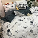 elvesmall  Floral Bedding Set with Flat Sheet Quilt Duvet Cover Pillowcase Bed Linens Boy Girl Single Double Queen Size Home Textile