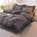 elvesmall Luxury Black Princess Bedding Sets Kawaii Bed Skirt Sheet Pillowcase Fashion Girl Duvet Cover 4 Pieces Home Decoration