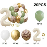 elvesmall 20pcs Jungle Animal Theme Party Sage Green Balloon Caramel Number 0-9 Foil Balloons Happy Birthday Party Baby Shower Decoration