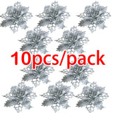 elvesmall (10pcs) Artificial Christmas Tree Flower Glitter Decorations Xmas Ornaments New Year Gift