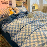 elvesmall Blue Checkerboard Print Bedding Sets Nordic Duvet Cover Simple Lattice Quilt Cover Bed Sheet For Kdis Adults Bedclothes