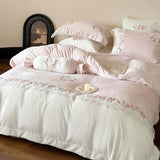 elvesmall  Girl's Heart Flower Embroidery Warm Milk Plush Duvet Cover Winter Double Sided Bed Sheet Bedding Supplies