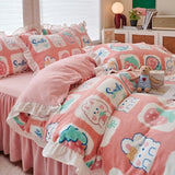 elvesmall Small fresh milk velvet four piece set double faced velvet thickened warm small lace flannel bedding set