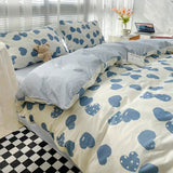 elvesmall Japanese-Style Simple Pure Cotton Small Fresh AB Bedding Quilt Cover Pillowcase Bed Sheet Double Bed Home Textile Four-Piece Set