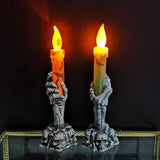 elvesmall Halloween LED Lights Horror Skull Ghost Holding Candle Lamp Happy Holloween Party Decoration for Home Haunted House Ornaments