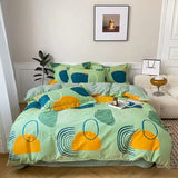 elvesmall Warm Brushed Print Comfortable Cotton  KingQueen Size Bedding Set 4 pcs Duvet/ Comforter Cover Bed Sheet Set pillowcas for bed a