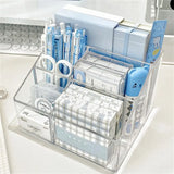elvesmall Large Capacity Desk Pen Holder Pen Stand Transparent Stationery Organizer 5-Grid Acrylic Pencil Storage Box Cosmetic Organizer