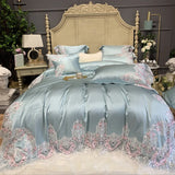 elvesmall  Luxury Hotel Wedding Bedding Set Bed Linen Duvet Cover Sets With Embroidery 600 Thread Long Staple Cotton Blue Princess 3/4 PCS