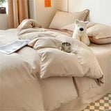 elvesmall New Wash Cotton Bedding Set Duvet Cover Flat Sheets Pillowcase Bed Sheet Set Comforter Cover Bed Linens Set Queen King Size