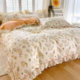 elvesmall New Ruffles 100% Cotton Duvet Cover Set or Single Duvet Covers Floral Princess Style All Cotton Quilt Cover Queen Blanket Cover