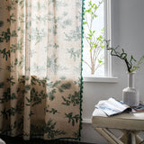 elvesmall Bay Window Curtains for Kitchen Living Room Bedroom Home Decoration Curtain American Style Cotton Linen Green Pine Cone Printing