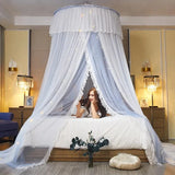 elvesmall Large Space Dome Hanging Mosquito Net Free Install Double Bed Mosquito Net Foldable Princess Style Lace Gauze Bed Curtain