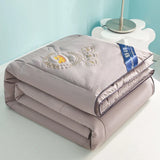 elvesmall Cool Ice Silk Thin Quilt Soybean Fiber High Quality Cold Bedding Quilts for Summer Mechanical Wash Quilted Comforter Queen Size