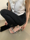 binfenxie  -  Fashion Women Sandals Open Toe Black Gold Silver Crystal Rhinestone Thin High Heels Ankle Strap Party Pumps Size 35-39 Sandals