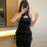 elvesmall  Plus Size Women's Cheongsam Floral Lace Up Side Slit Mini Chinese Qipao Vintage Dress Sleepwear Nightwear Costume Sexy Lingerie