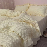 elvesmall Euro Solid Color Ruffle Bedding Sets Girl Couple Fluffy Queen Duvet Cover With Bed Skirt Pillowcase Bedroom Comfort 4 Pieces Set
