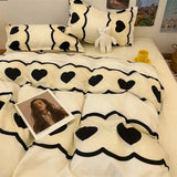 elvesmall Simple Bedding Set Plaid Sold Color Single Queen Size Duvet Cover No Filling Boys Girls Flat Sheet Pillowcase Kit