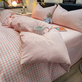 elvesmall Nordic Bedding Set with Duvet Cover, Bed Sheet, Pillowcase,Single and Couple Quilt Cover, 1/2 People Bed Linen, Plaid Style