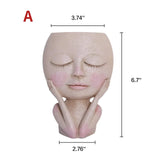 elvesmall Creative Face Flower Pot Head Planter Pot Succulent Planter Resin Art Statue Sculpture Potted Decorative Ornaments Vase