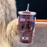 elvesmall -  600/900ml Sport Water Bottle With Straw Handle Cute Plastic Large Cup Drinking Ice Coffee Tea Juice Gym Travel Portable Cups