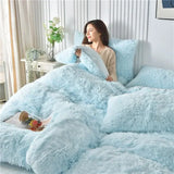 elvesmall  New Winter Warm Plush Duvet Cover Pink Romantic Princess Mink Velvet +Fluffy Flannel Quilt Cover Luxury Bedding Set King Size