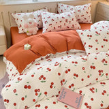 elvesmall Cute Korean Heart Duvet Cover Set with Flat Sheet Pillowcase Twin Queen Girls Women Home Decor Floral Bedding Linen No filler