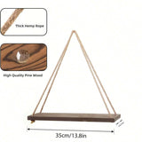 elvesmall 1PC Wooden Swing Hanging Hemp Rope Wall Shelve Mounted Floating Home Living Room Plant Flower Pot Tray Storage Garden Decoration