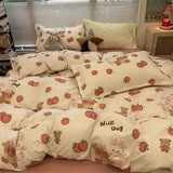 elvesmall Korean Style Strawberry Bedding Set Flat Bed Sheet Twin Full Queen Nordic Bed Linen Kids Girls Floral Cartoon Rabbit Duvet Cover