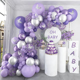 elvesmall Macaron Purple Balloons Garland Arch Kit Metallic Purple Silver Latex Balloon Birthday Party 3D Butterfly Background Decoration