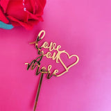 elvesmall  New Happy Valentine's Day Cake Topper Acrylic Gold Red Love Wedding Cupcake Topper for Lady Wedding Party Cake Decorations