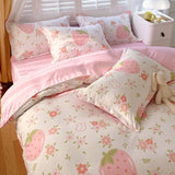 elvesmall Cute Strawberry Duvet Cover Set Twin Full Size INS Floral Bedding for Kids Girls Quilt Cover High Quality Bedclothes NO Filling