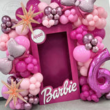 elvesmall 133Pcs Pink Bow Set Garland Arch Style 32 Inch 1-9 Foil Ball Latex Balloon Birthday Party Decoration for Children and Girls