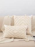 elvesmall 1pc beige tufted pillowcase fringed lumbar cushion fits the sofa bedroom