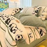 elvesmall  Winter Thickened Warm Flannel Queen Bedding Set Home Textile Cartoon Cute Duvet Cover Sheet Pillowcase 4pcs Luxury Bed Linen Set