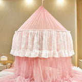 elvesmall Hung Dome Mosquito Net for Baby Children Princess Style Round Top Double Layer Yarn Suspended Ceiling
