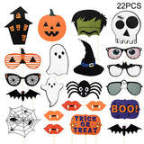 elvesmall Halloween Party Photo Booth Props Trick or Treat Pumpkin Ghost Lips Skull Glasses Witch Hat Spider Mask Pose Sign Kit Photo Prop