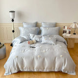 elvesmall -  French Style Flower Embroidered 100% Lyocell Bedding Set Pink High-end Natural Plant Fibres Duvet Cover Set Coolness Quilt Cover