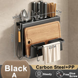 elvesmall  Multi-function Kitchen Knife Holder  Wall-mounted  Chopsticks Tube Rack Drain Integrated Storage Organizer Knives Hanger Hooks
