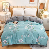 elvesmall Cute Floral Pure Cotton Duvet Cover Milk Velvet Thickened Colorful Flowers Comforter Covers Soft Warm Bedding for Kids Adults