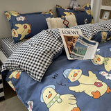 elvesmall Blue Checkerboard Print Bedding Sets Nordic Duvet Cover Simple Lattice Quilt Cover Bed Sheet For Kdis Adults Bedclothes