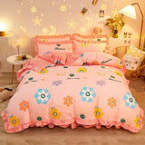 elvesmall Botanical Floral Duvet Cover with Ruffle Lace Pastoral Style Flowers Comforter Cover 3 Piece Microfiber Reversible Bedding Set