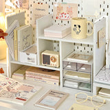 elvesmall Ins Kawaii Desktop Storage Rack Bookshelf DIY Desk Holder Office Desk Organizer Student Combination Cabinet Storage Display Rack