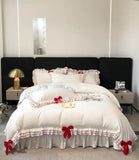 elvesmall Chic Multi Layer Ruffle 3/4/6Pcs White Duvet Cover Set Soft Microfiber Girls Bedding with Cute Bow-Knots Bed Sheet Pillowcases