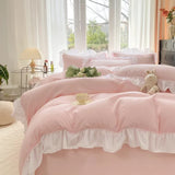 elvesmall Chic Ruffle Lace Duvet Cover Set for Girl Yellow Princess Comforter Cover 3 Piece Bedding with Zipper Closure Soft Bedroom Decor