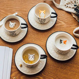 elvesmall  -  Cute Kitten Ceramic Cat Claw Cup Afternoon Tea Coffee Cups with Plates Dishes Ceramic Mug for Couples and Children Drinking Milk