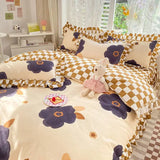 elvesmall Ins Pink Princess Lace Love Heart Duvet Cover Pillowcase and Bed Skirt Sheet for Girls Bedding Linen 4pcs Home Textiles